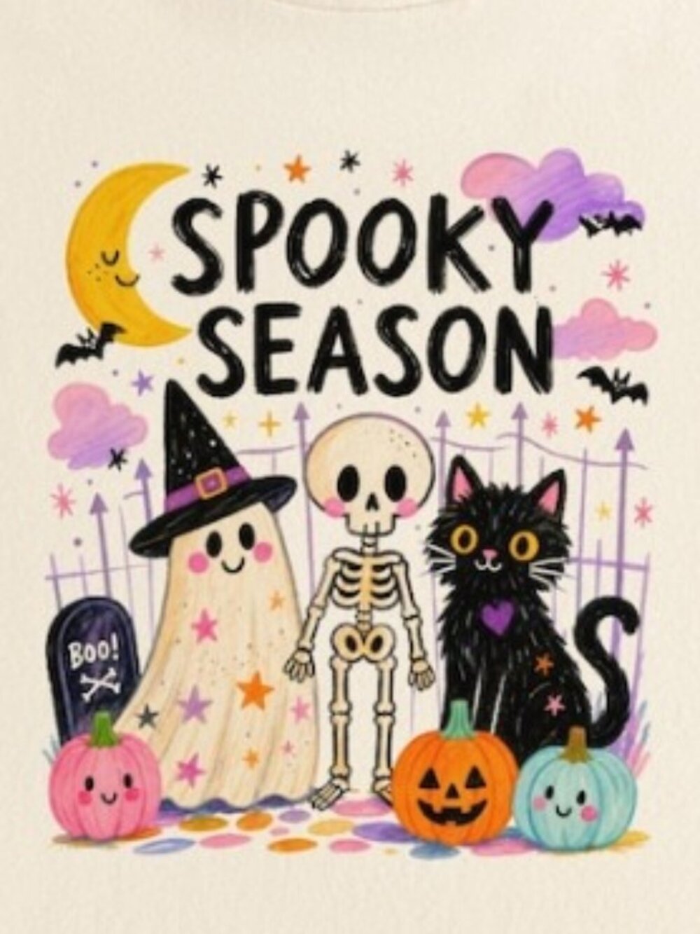 Spooky Season Kids Shirt, Toddler Halloween Tee, Ghost Skeleton Cat T-Shirt - Picture 2 of 4